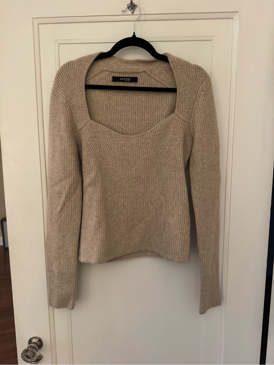 Mason Sweaters - Mason Neutral Ribbed Cashmere Blend Square-Neck Sweater